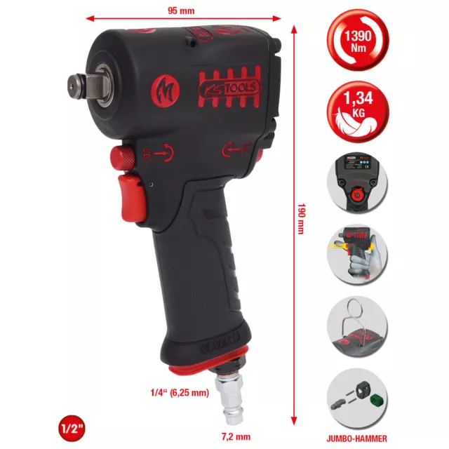 KS TOOLS mini MONSTER Hochleistungs Druckluft Schlagschrauber 1390Nm 515.1270