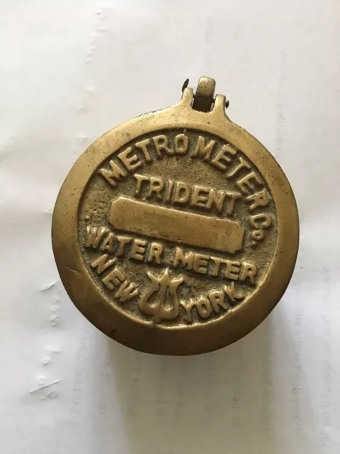 Vintage Brass Metro Meter Co. Trident Water Meter New York Paperweight Trinket