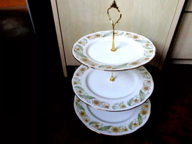 * DUCHESS "GREENSLEEVES " FLORAL DESIGN 3 Tier large CAKE STAND FREE UK POSTAGE
