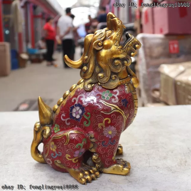 Old China Bronze Cloisonne Dragon Foo Dog Lion Incense Burner Censer Statue A