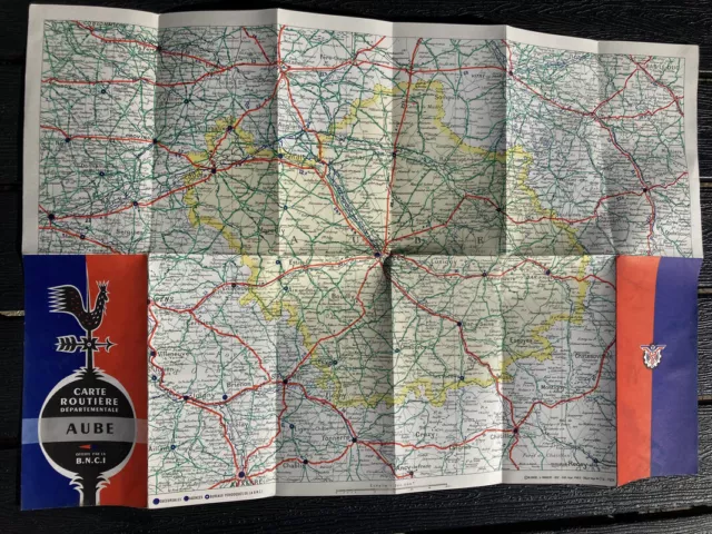 carte routière départementale B.N.C.I AUBE 10 1957 57x39cm tres bon état 2