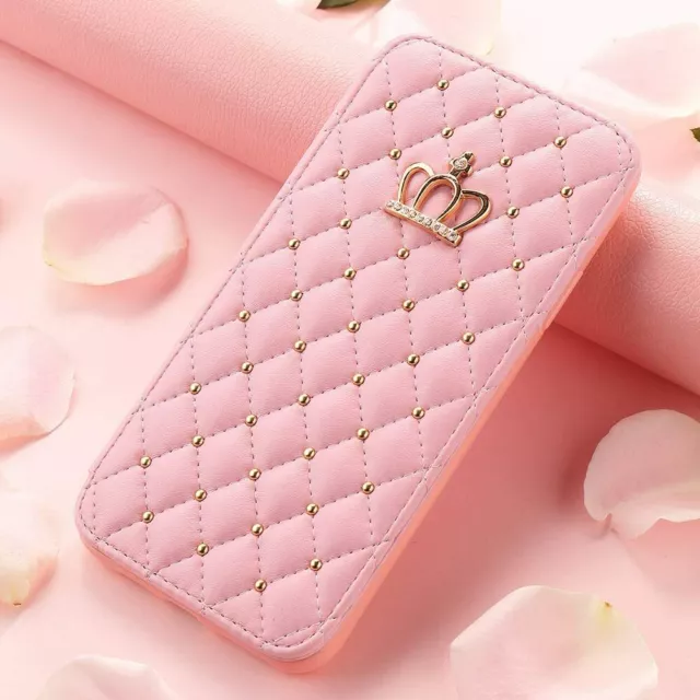 Luxury Crown Bling Wallet Case Leather Flip Cover fr iPhone 14 13 11 Pro 7 8 SE2