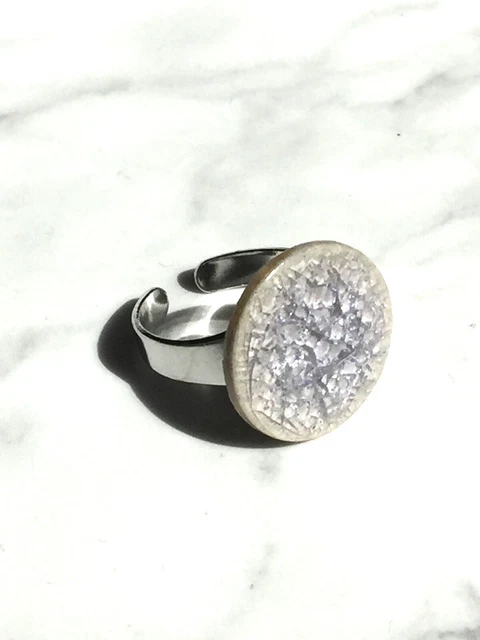 Lilac statement ring - crackle glaze ring free size Natural Round Stone Ring