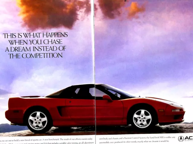 1991 Acura NSX Vintage When You Chase A Dream  2 Page Original Print Ad