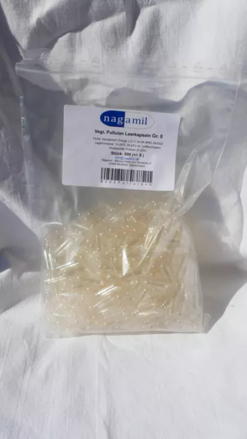 Nagamil Vegi, capsule vuote Pullulan taglia 0 500 pezzi stucchi NUOVE SIGILLATE