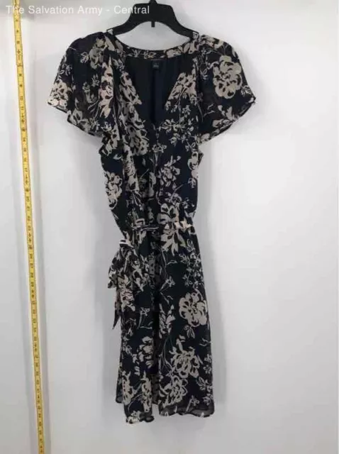 Ann Taylor Womens Black Cream Floral Tie Waist Mini Dress Size Medium