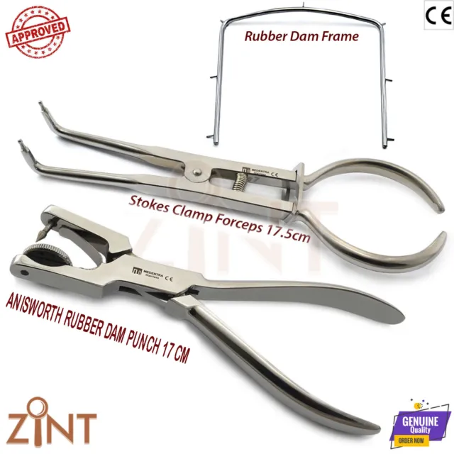 Basic Rubber Dam Kit Ainsworth Punch Hole Pliers Stokes Forceps Dental Frame CE