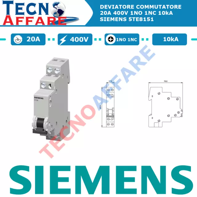 Inverseur 20A 400V 1NO 1NC 10kA Commutateur Siemens 5TE8151