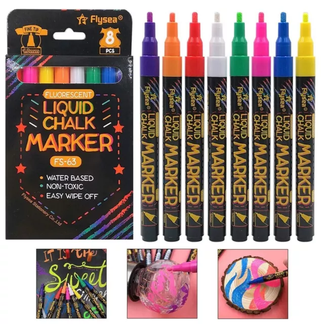 Premium Neon Liquid Chalk Pens 6mm Washable Window Markers Set of 8 Markers