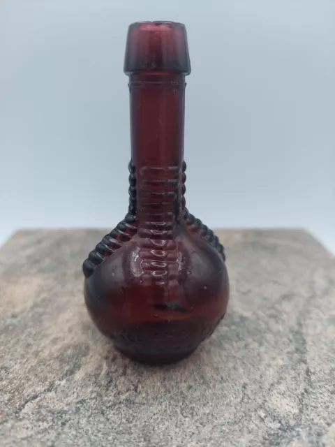 Vintage Purple Miniature Glass Bottle Ball & Claw Bitters 3.25"