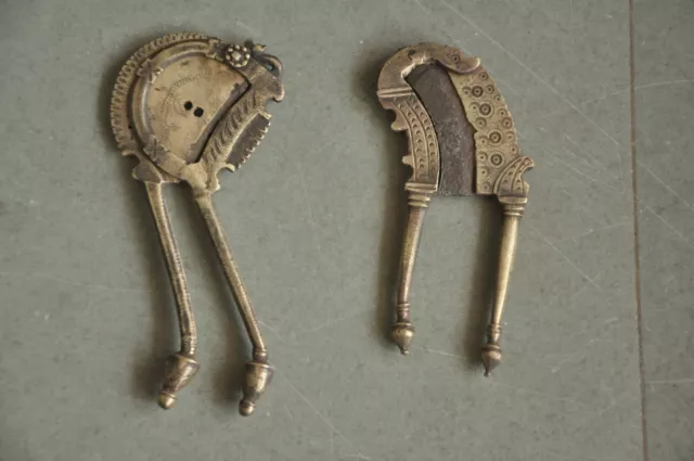 2 Pc Vintage Brass Handcrafted Engraved Unique Shape Solid Betel Nut Cutter