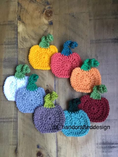 Handmade Crochet Acrylic 2 Pumpkins  Halloween Autumn Applique Craft Decor Kids