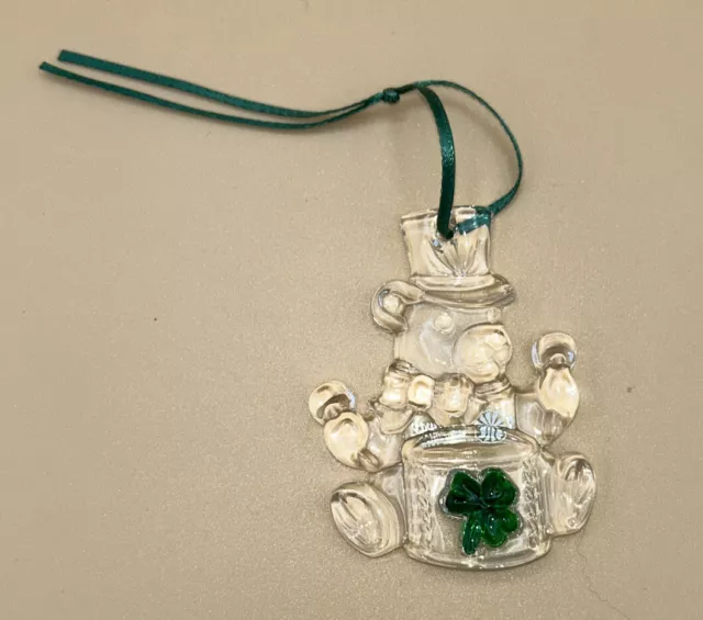 Galway Irish Crystal Green Shamrock Teddy Bear Christmas Ornament