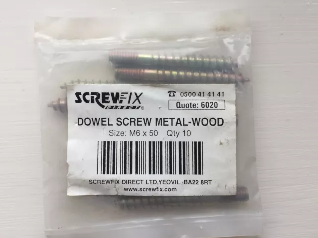 Wood to Metal M6x50mm Double Ended Screws Dowel Screw  10 pack  * Screwfix *