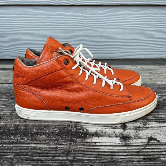 Diesel Orange Leather Hi Culture Hi Top Sneakers Mens Size 11