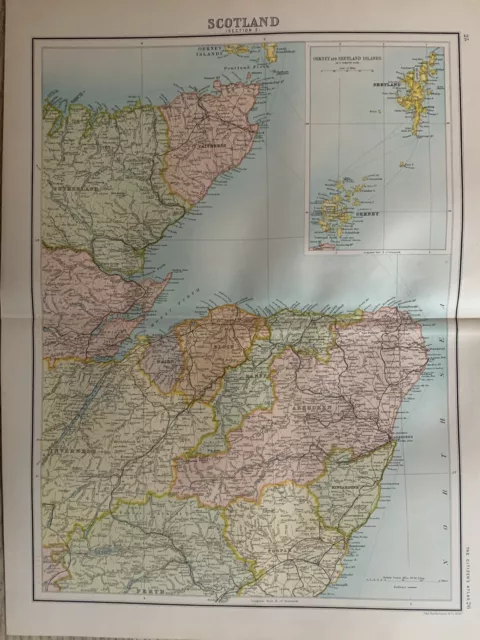 1898 North East Scotland Antique Colour Map By Bartholomew 122 Years Old