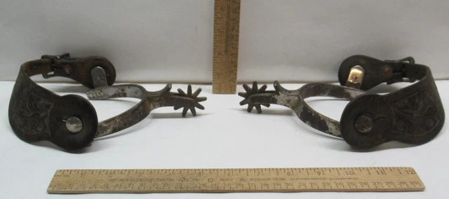 CROCKETT Western Cowboy SPURs w/straps - chap guard - As Is - listing #607232