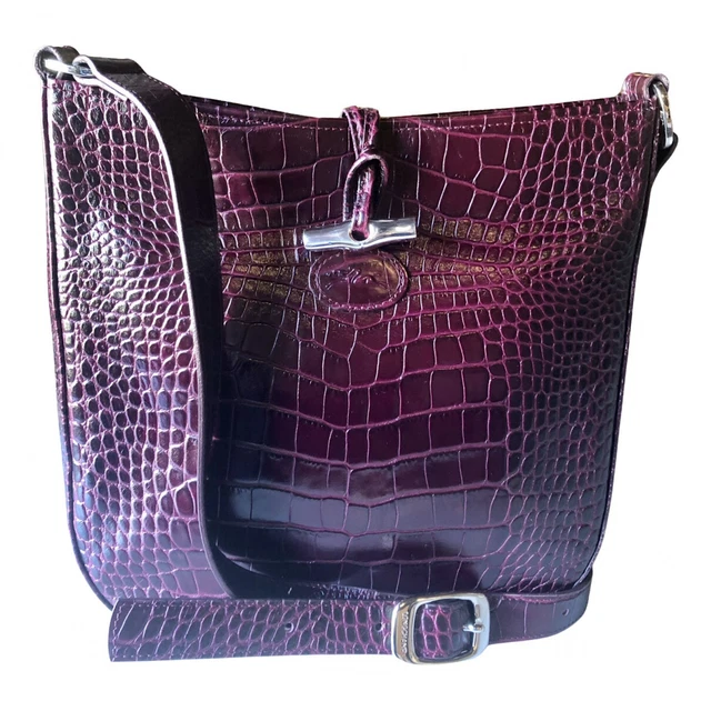 Longchamp Burgundy Roseau Leather Embossed Crocodile Crossbody