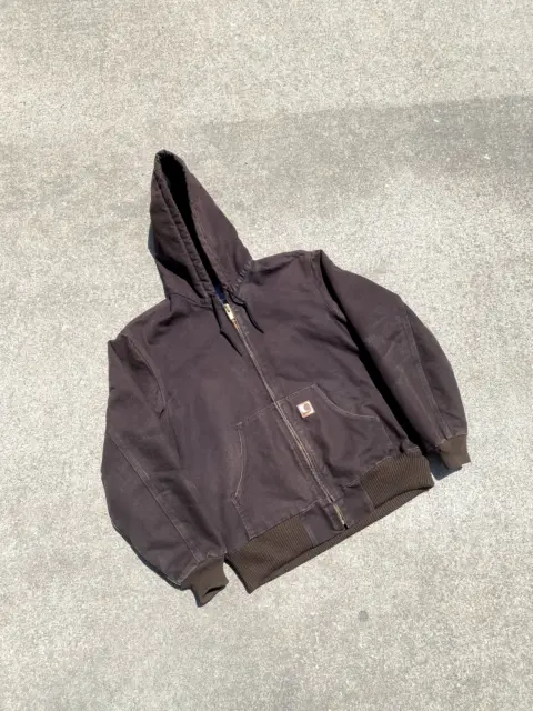Carhartt J130 Quilt-Lined Hooded Work Jacket Dark Brown Small