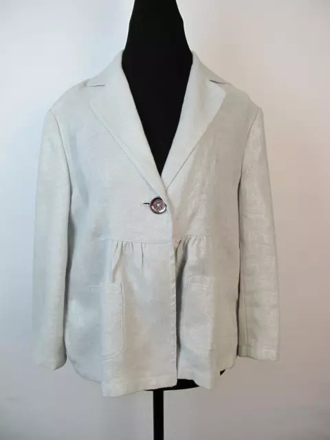 Michael Kors Womens Swing Jacket Blazer 100% Linen Metallic Silver Size 16