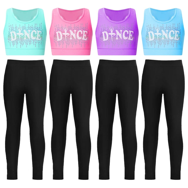 Girls Dancewear Athletic Crop Top Set Modern Sports Leggings Gymnastic Kids