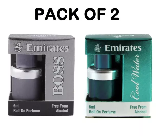 Boss + Cool Eau Émirat Rouleau Sur Attar 6ml Alcool - Gratuit (Paquet De 2)