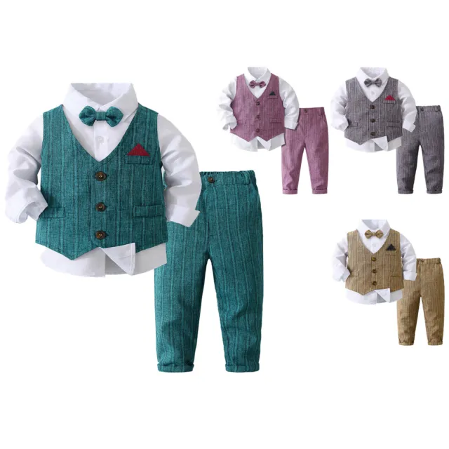 Baby Jungen Gentleman Smoking Anzug 4-teiliger Set Hemd+Weste+Hose Geburtstag