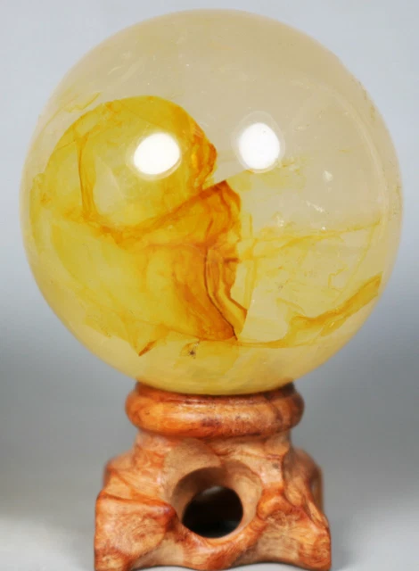 NATURAL Yellow PHANTOM MULTI-INCLUSIONS Rainbow CRYSTAL polishing sphere Ball