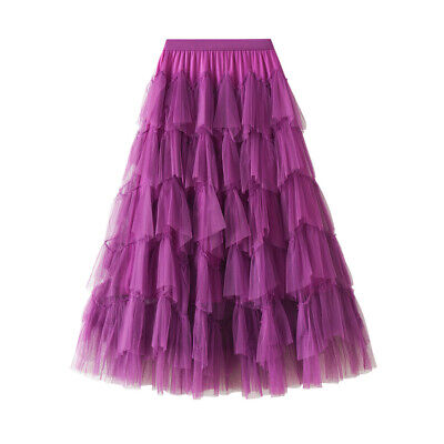 Women Layered Ruffles Tutu Skirt Elastic Waist Mesh Tulle Tiered A-line Skirt