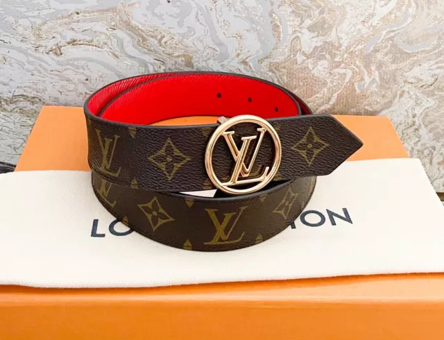 Louis Vuitton LV Circle 35mm Reversible Belt Black + Cowhide. Size 85 cm