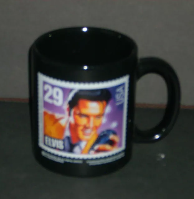 Elvis Presley memorabilia EPE Postage Stamp coffee cup Black 1992 New in Box