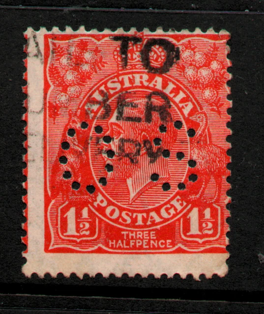 USED PERFIN 11/2d RED " KING GEORGE V " AUSTRALIA 1913-36