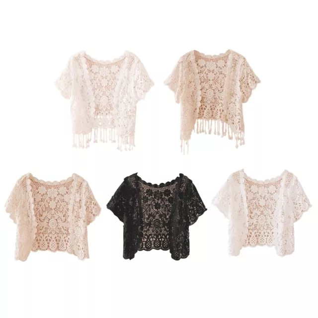 Womens Short Sleeve Lace Cardigan Floral Crochet Open Front Shrug Jackets