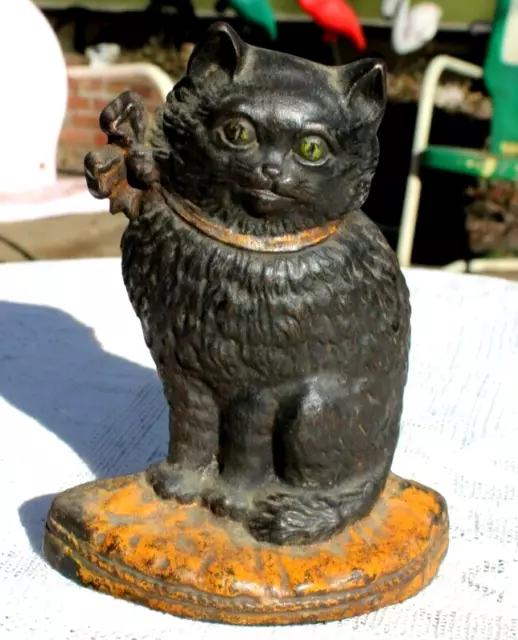 Antique 1920's HUBLEY # 38 CAT Statue Cast Iron Doorstop Victorian Door Stop