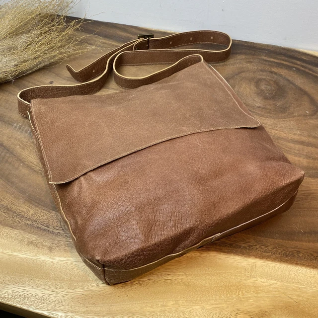 MAYKO leather Large Messenger Bag Crossbody Strap Brown Unisex Minimalist Style
