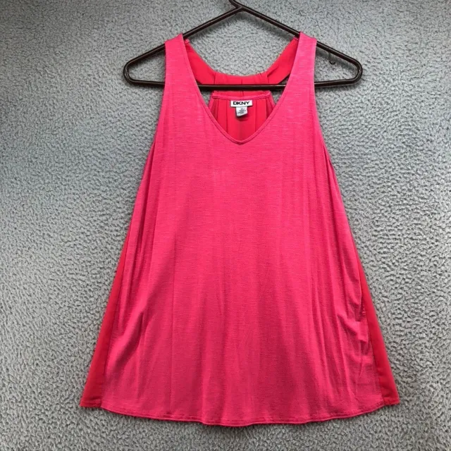 DKNY Blouse Shirt Womens XS Pink Sleeveless V Neck Pleated Lagenlook Minimalist