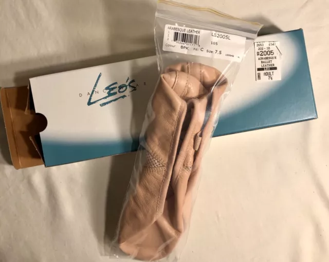 LEO'S Arabesque LEATHER BALLET Shoes Adult 7.5 Ballet Pink Sz 7.5 NEW IN BOX!