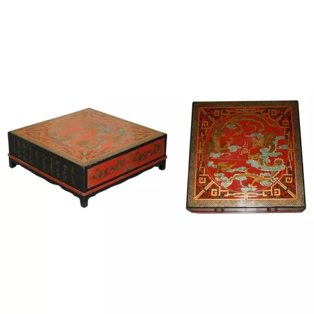 Large Antique Circa 1920 Chinese Dragon Chinoiserie Export Coffee Table Drawers