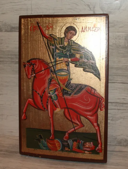 Icono Ortodoxo Vintage San Demetrio Pintado a Mano