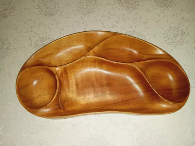 Genuine Monkey Pod Wooden Tray Bowl Blair Hawaii Large 5 Compartments