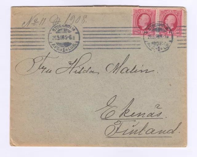 Sweden 1908 Cover To Finland Postal History J3106