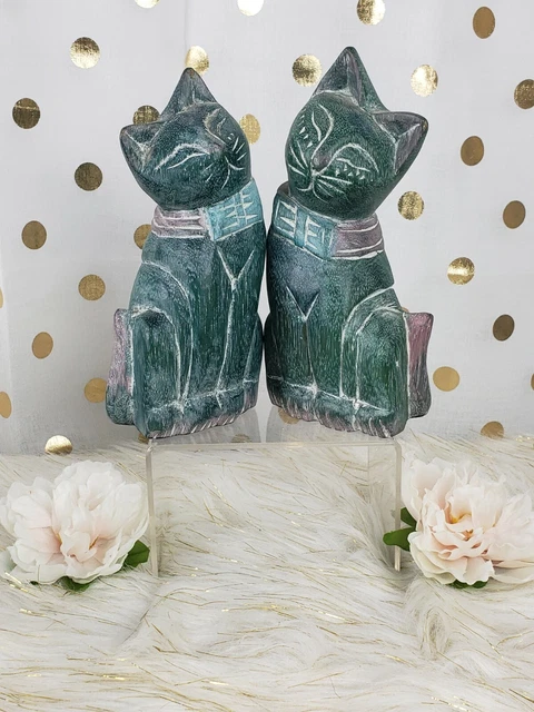 Handpainted Wood Taiwan Cat Figures
