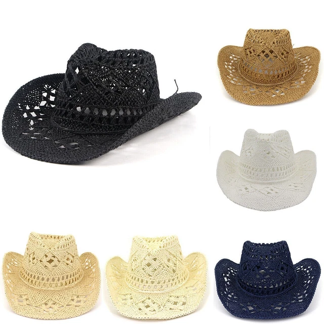 Chapeau De Paille Noir Fait Main Pour Homme Et Femme – Parfait Pour L’été, La Plage Ou Un Look Western