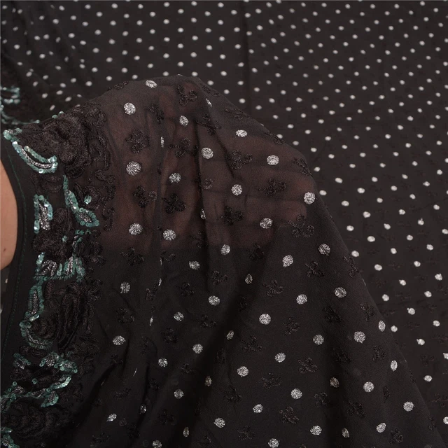 Sanskriti Vintage Black Bollywood Sarees Pure Georgette Hand Beaded Sari Fabric
