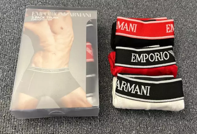 Emporio Armani Men's Cotton Stretch Boxers Underwear Pack of 3 Red White Black