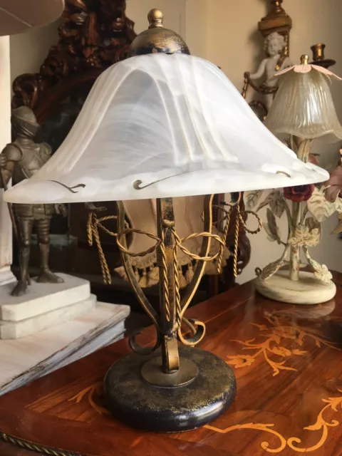 Élégant Lampe Fer Forgé Et Verre de Murano Deux Lumières