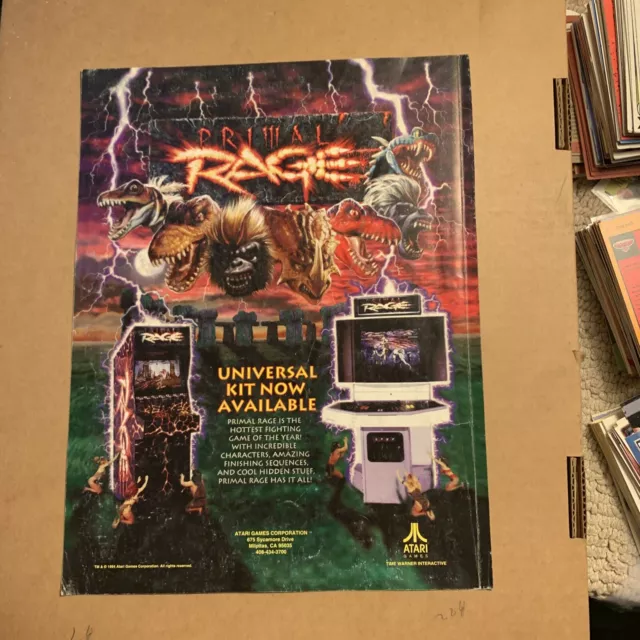 original  11- 8” Worn Kit Primal Rage Atari arcade video game AD FLYER