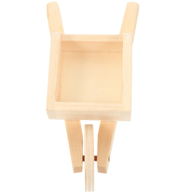 WOONEKY Mini Holz Schubkarren Set - 3 Stück, 12cm, Für Puppenhaus & Deko