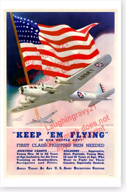 WWII Keep Em Flying US Army Air Corps Recruiting World War II Poster