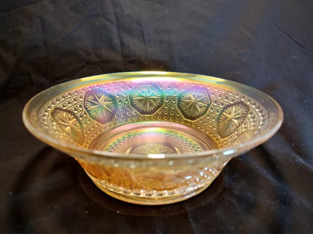 Imperial STAR MEDALLION Carnival Clambroth Glass Bowl 10" Iridescent